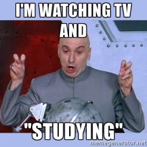 watching TV and studying