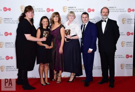 Happy Valley’s Nicola Shindler, Siobhan Finneran, Sarah Lancashire and Con O'Neill with the award for Best Drama. Ian West/PA Wire