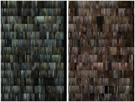 Fig 7: Left: DNA profile of season 1 of House of Cards. Each of the thirteen rows represents one episode. Right: DNA profile of season 1 of Mad Men
