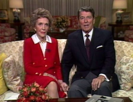 Figure 1: Presidential address by Ronald and Nancy Reagon: "Just say no". Narcos S01E01