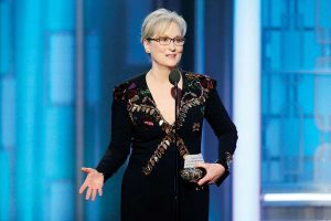 Meryl Streep Speaking at the 2017 Golden Globes Ceremony. Photo by Paul Drinkwater/NBCUniversal via Getty Images