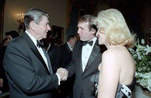 Left to right: Ronald Reagan, Donald J. Trump, and Ivana Trump at a 3 November 1987 White House reception