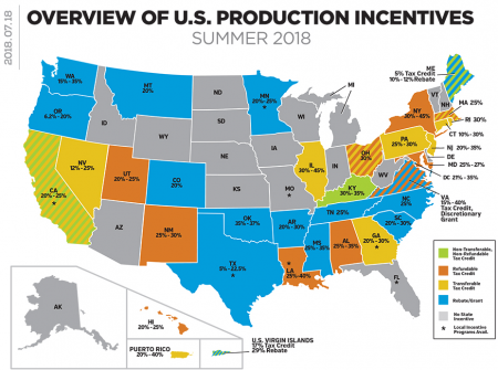 Overview of U.S. production incentives, Summer 2018. (C) Hollywood Reporter