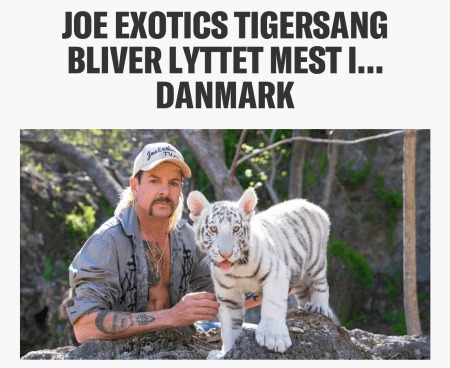 Fig. 5: According to Spotify, Denmark is the country where the song ‘I Saw a Tiger’ is the most popular.