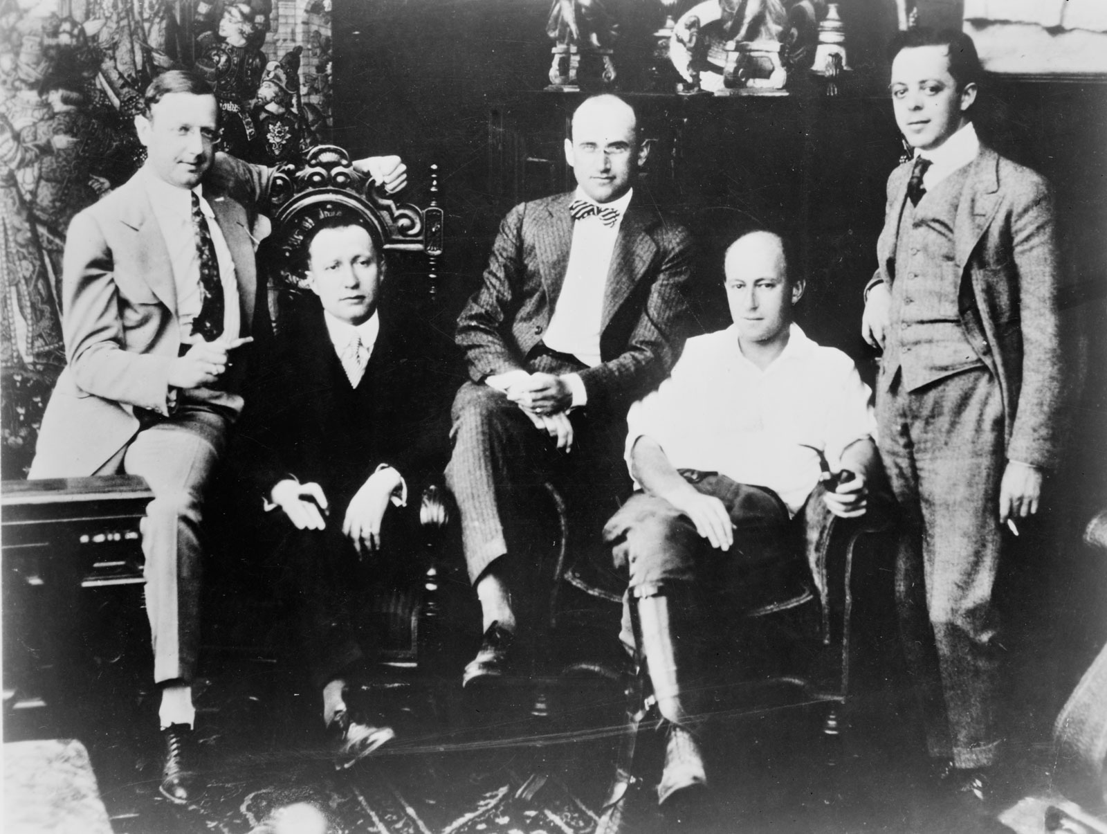 Fig. 2: (Left to right is the executive team heading up the Famous Players-Lasky Corporation circa 1916) Jesse L. Lasky, Adolph Zukor, Samuel Goldwyn, Cecile B. DeMille, and Al Kaufman